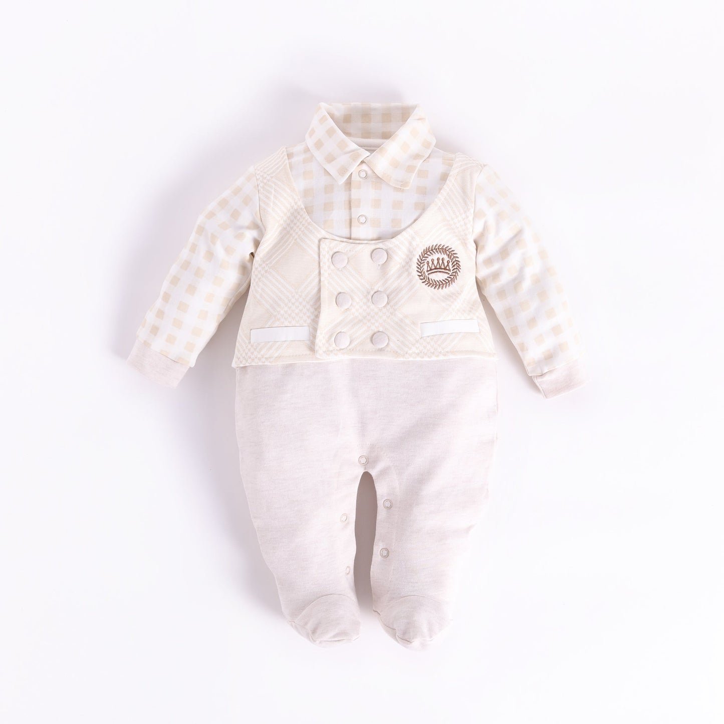 Full sleeves romper for Baby Boy-BEIGE MEL