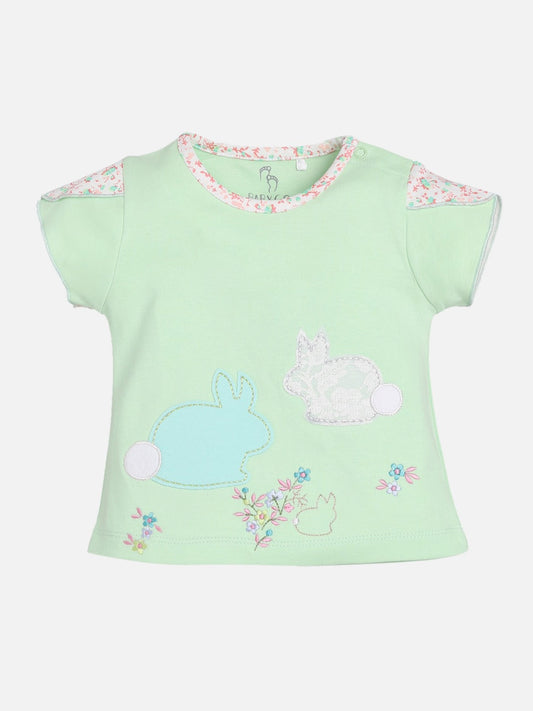 Casual Top and Short rabbit print Bloomer for Baby Girls-GREEN