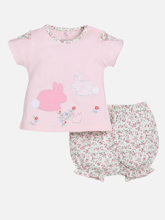 Casual Top and Short rabbit print Bloomer for Baby Girls-PINK