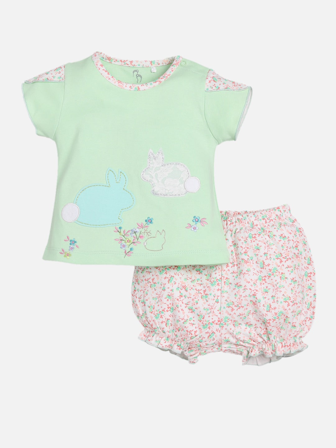 Casual Top and Short rabbit print Bloomer for Baby Girls-GREEN