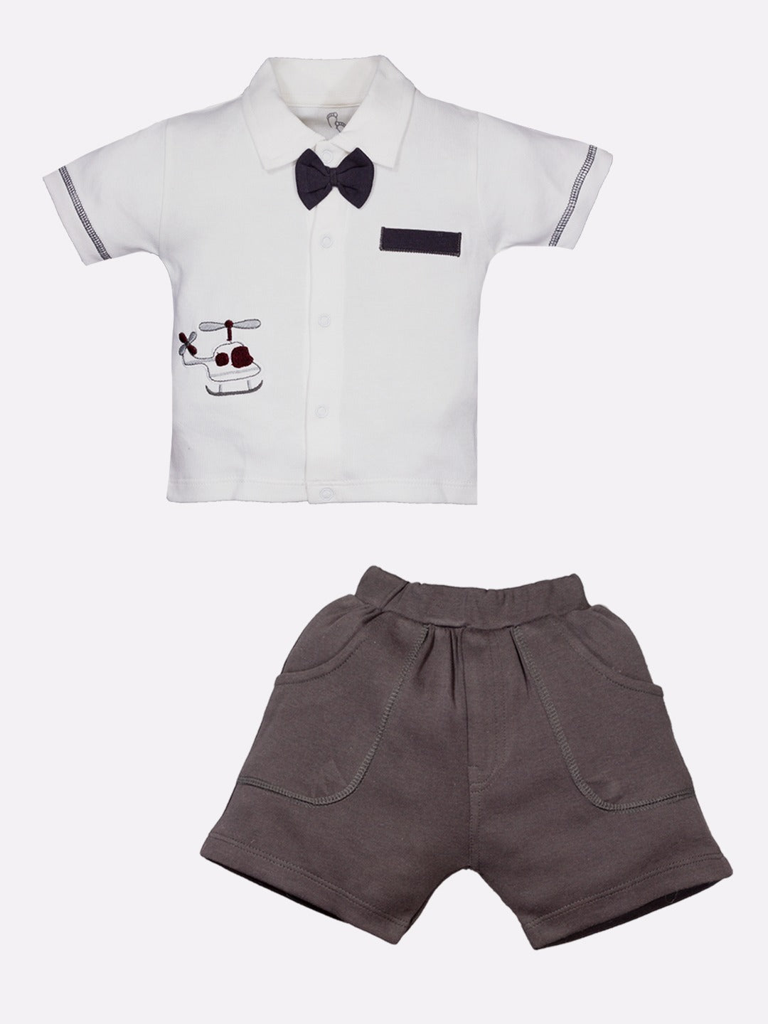T-shirt shorts for Baby Boy with bow-CHARCOLE