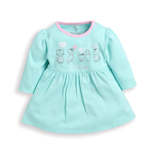 Mid/knee length baby girl kitten frock for casual wear-PINK