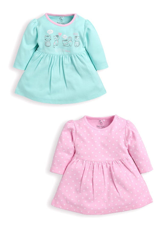 Mid/knee length baby girl kitten frock for casual wear-PINK