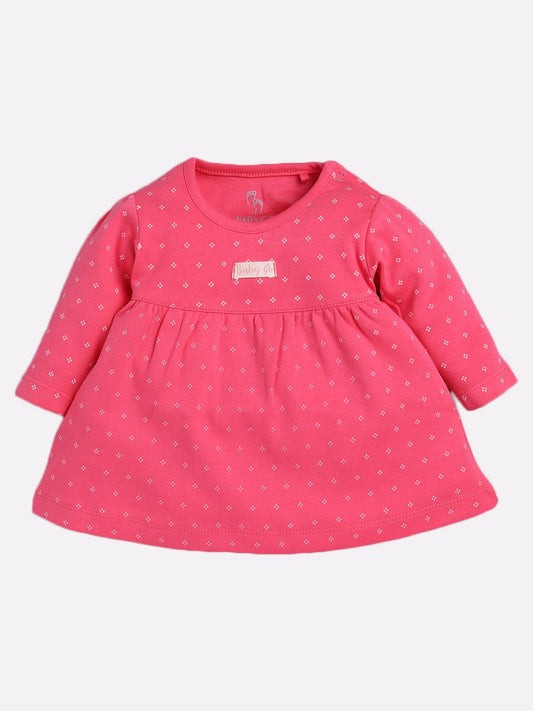 Mid/knee length baby girl frock for casual wear-FUSHIA